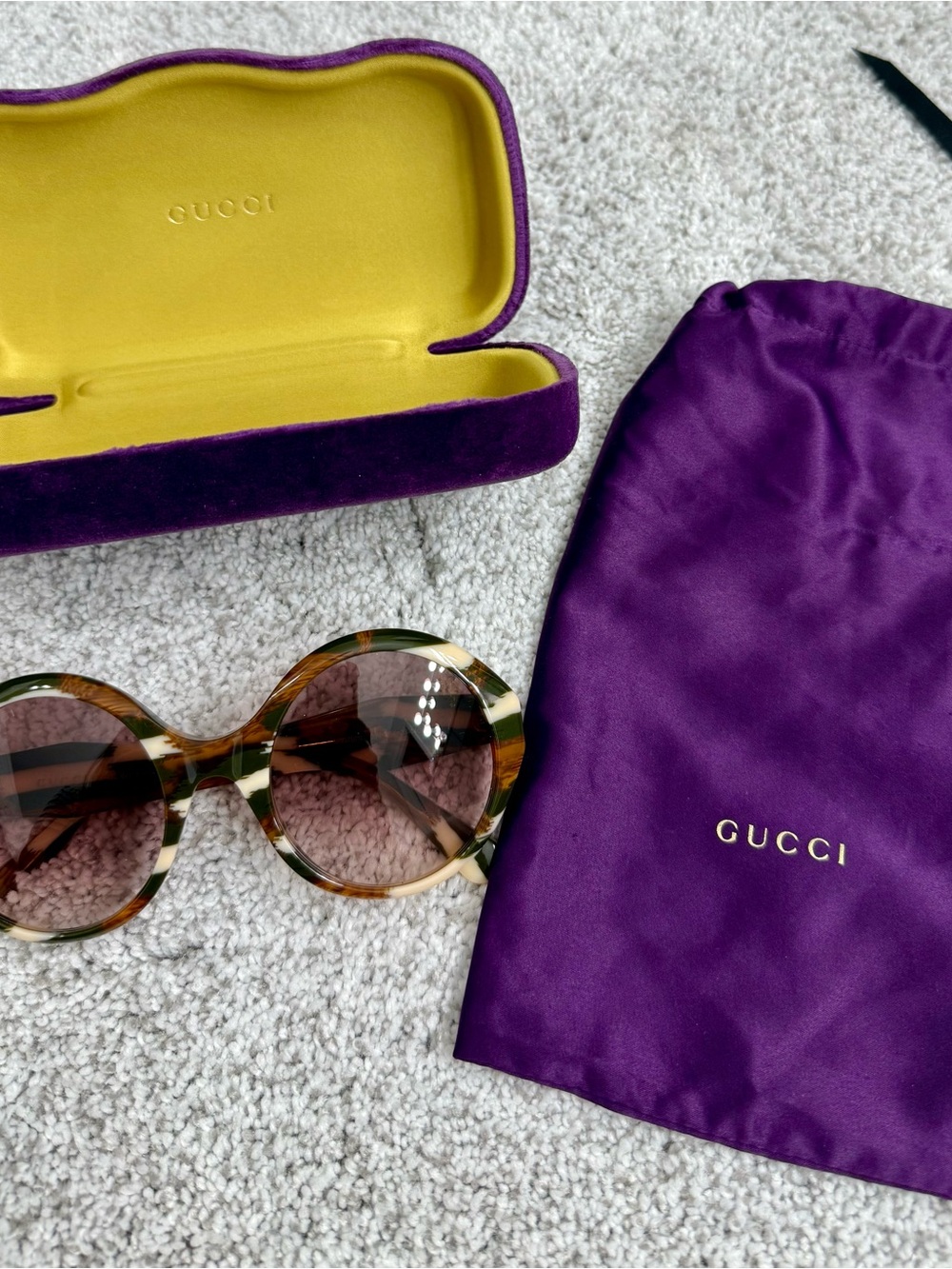 Gucci Round Multicolor Tortoiseshell Sunglasses with Brown Lenses